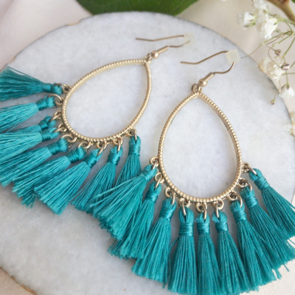 Turquoise & Gold Tassel Earrings